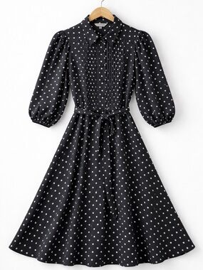 Nanette Lepore Polka Dot Midi Dress Puff Sleeve Belted Size 4
